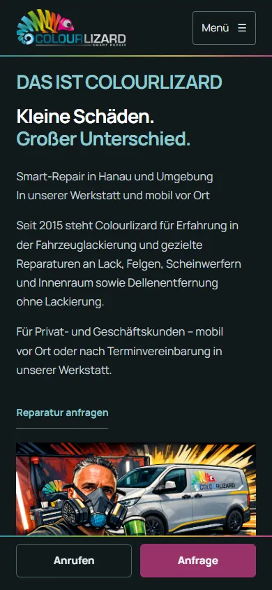 Mobile Ansicht der Colourlizard-Website