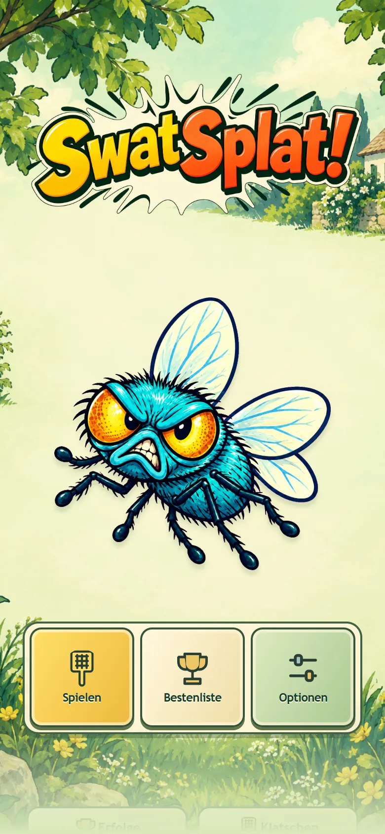 SwatSplat!-Startmenü mit Comic-Fliege