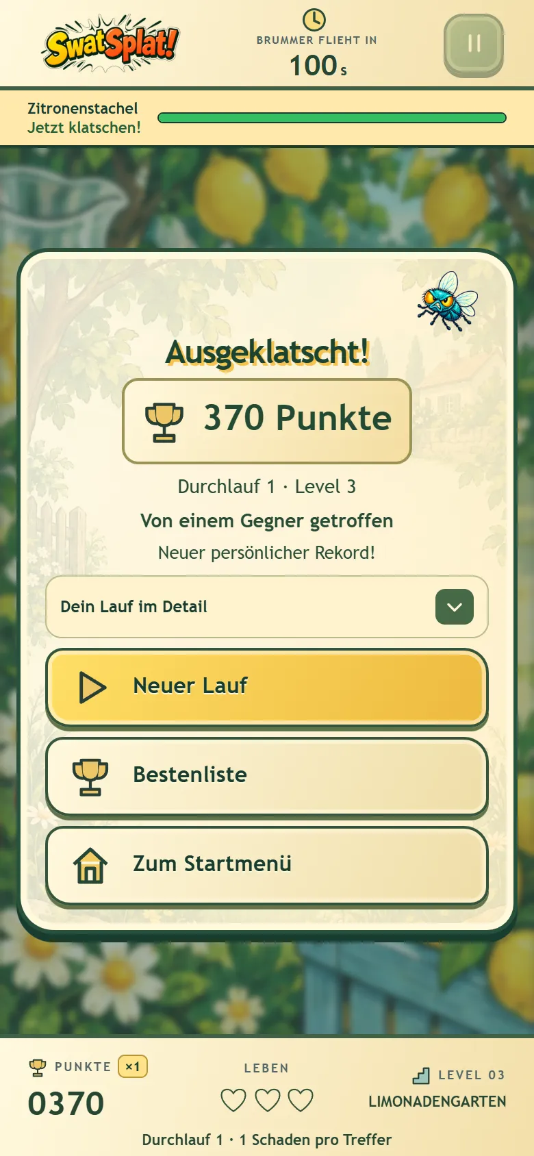 Ergebnis einer Demo-Runde in SwatSplat!
