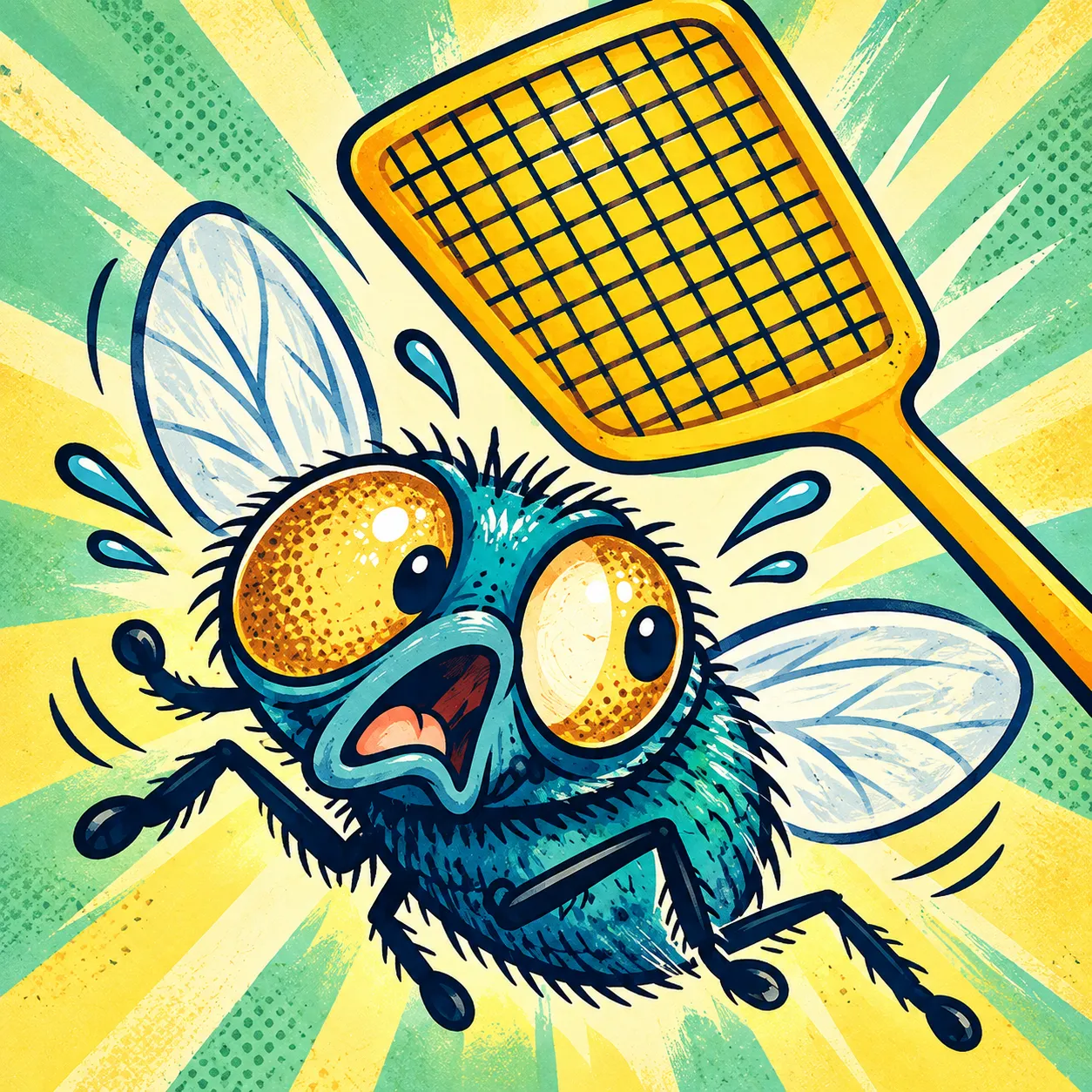 Comic-Fliege und gelbe Fliegenklatsche aus SwatSplat!
